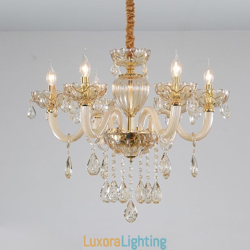 Designer Touch Decorative Gorgeous Crystal Chandelier European Cognac Color Ceiling Light Glass Body 8 Lights