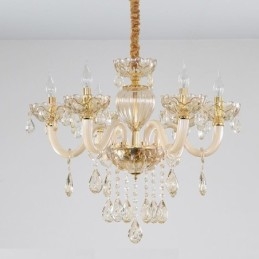 Designer Touch Decorative Gorgeous Crystal Chandelier European Cognac Color Ceiling Light Glass Body 8 Lights