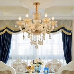 Designer Touch Decorative Gorgeous Crystal Chandelier European Cognac Color Ceiling Light Glass Body 8 Lights