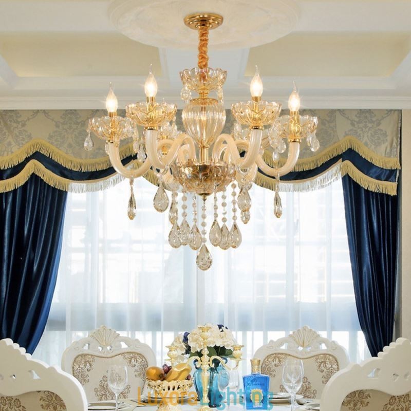 Designer Touch Decorative Gorgeous Crystal Chandelier European Cognac Color Ceiling Light Glass Body 8 Lights
