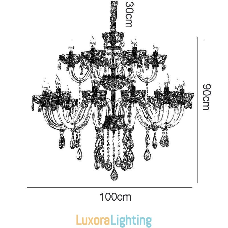 Designer Touch Decorative Luxurious Crystal Chandelier European Cognac Color Ceiling Lamp Glass Body Double Layer 12+6 Lights
