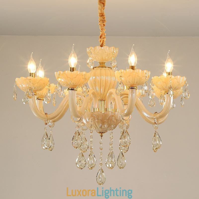 Designer Touch Decorative Eye Catching Crystal Chandelier European Cognac Color Ceiling Lamp Glass Body 8 Lights