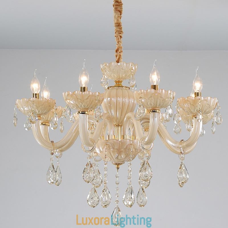 Designer Touch Decorative Eye Catching Crystal Chandelier European Cognac Color Ceiling Lamp Glass Body 8 Lights
