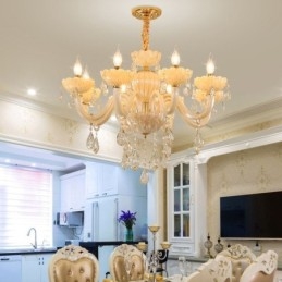 Designer Touch Decorative Eye Catching Crystal Chandelier European Cognac Color Ceiling Lamp Glass Body 8 Lights