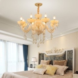 Designer Touch Decorative Eye Catching Crystal Chandelier European Cognac Color Ceiling Lamp Glass Body 8 Lights