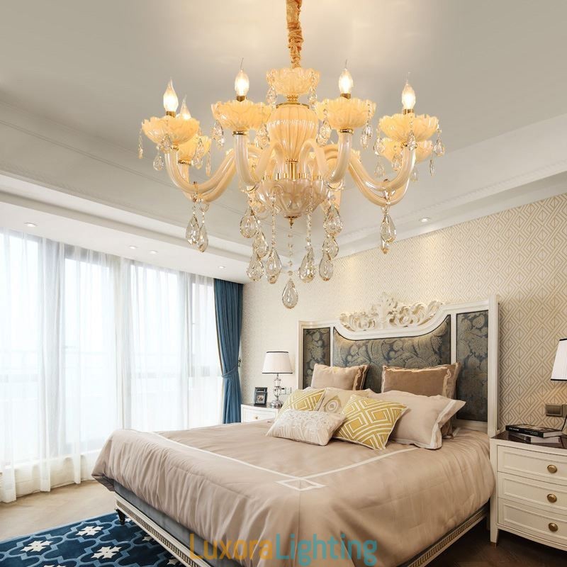 Designer Touch Decorative Eye Catching Crystal Chandelier European Cognac Color Ceiling Lamp Glass Body 8 Lights
