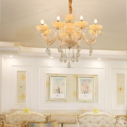 Designer Touch Decorative Eye Catching Crystal Chandelier European Cognac Color Ceiling Lamp Glass Body 8 Lights