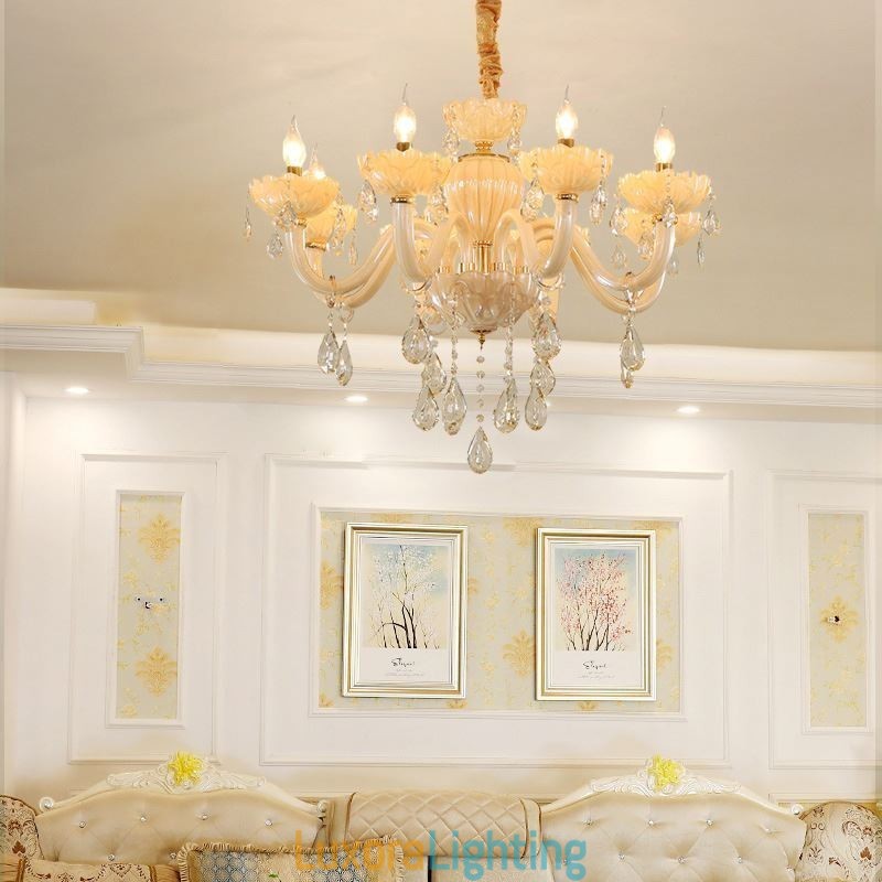 Designer Touch Decorative Eye Catching Crystal Chandelier European Cognac Color Ceiling Lamp Glass Body 8 Lights