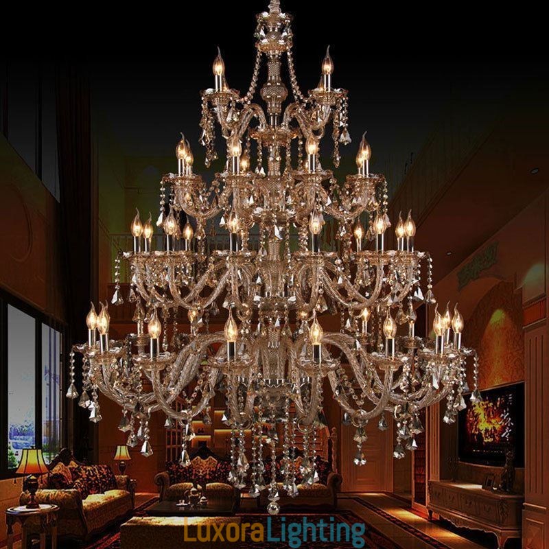 Designer Touch Decorative European Crystal Chandelier Cognac Color Ceiling Light With 40 Lights
