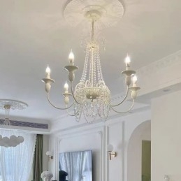 Designer Touch Decorative Nordic Crystal Chandelier Paint Craft Cream Ceiling Light