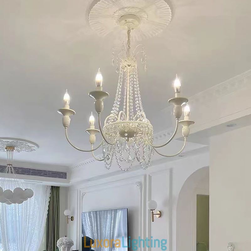 Designer Touch Decorative Nordic Crystal Chandelier Paint Craft Cream Ceiling Light