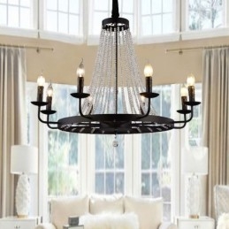 Designer Touch Decorative Vintage Crystal Pendant Lighting Black Iron Candle Chandelier