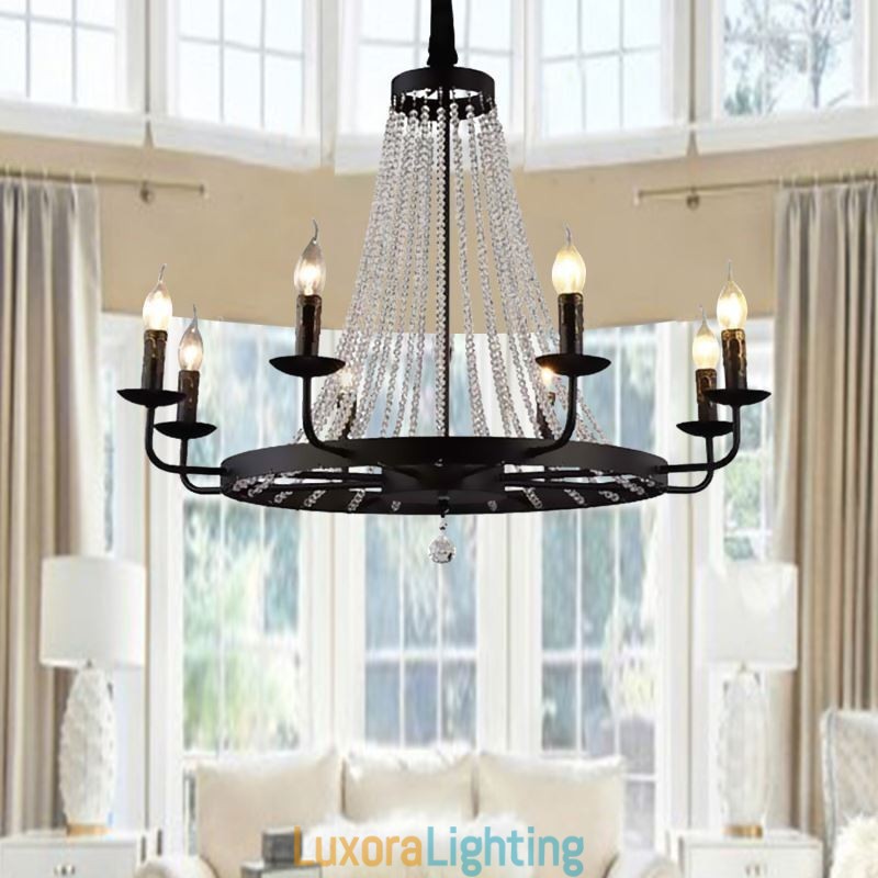 Designer Touch Decorative Vintage Crystal Pendant Lighting Black Iron Candle Chandelier