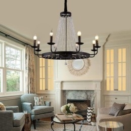 Designer Touch Decorative Vintage Crystal Pendant Lighting Black Iron Candle Chandelier