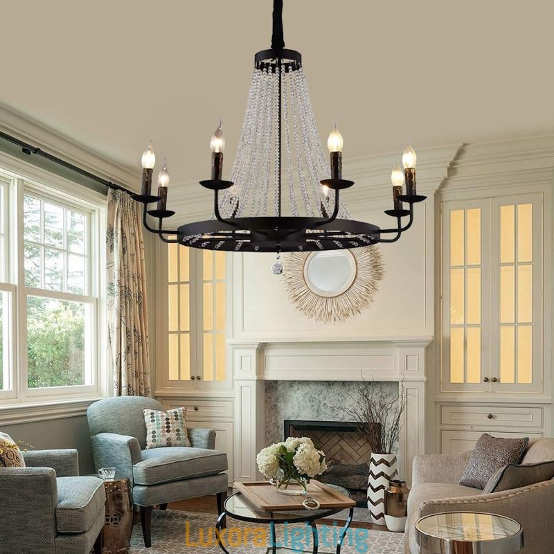 Designer Touch Decorative Vintage Crystal Pendant Lighting Black Iron Candle Chandelier