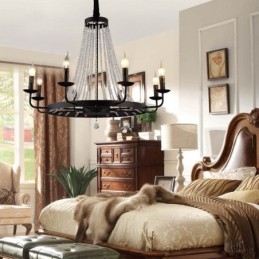 Designer Touch Decorative Vintage Crystal Pendant Lighting Black Iron Candle Chandelier
