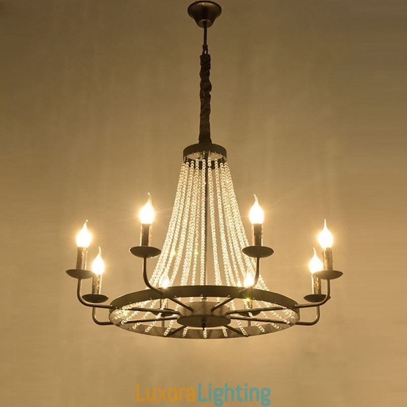 Designer Touch Decorative Vintage Crystal Pendant Lighting Black Iron Candle Chandelier