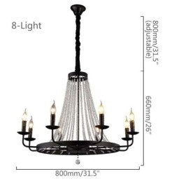 Designer Touch Decorative Vintage Crystal Pendant Lighting Black Iron Candle Chandelier