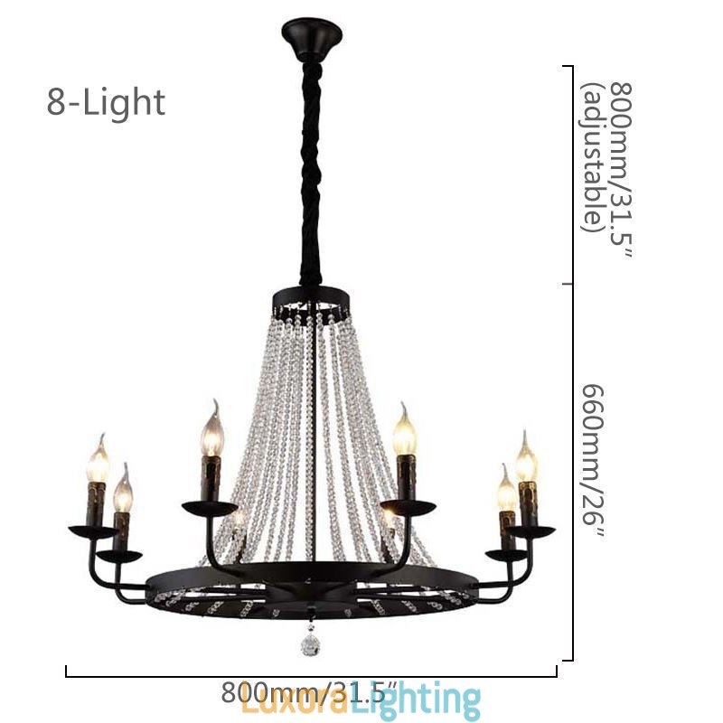 Designer Touch Decorative Vintage Crystal Pendant Lighting Black Iron Candle Chandelier