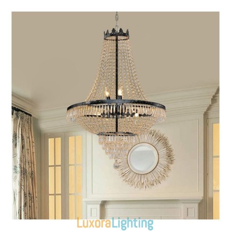 Designer Touch Decorative Classic Crystal Chandelier Black Empire Style Pendant Light 9 Lights
