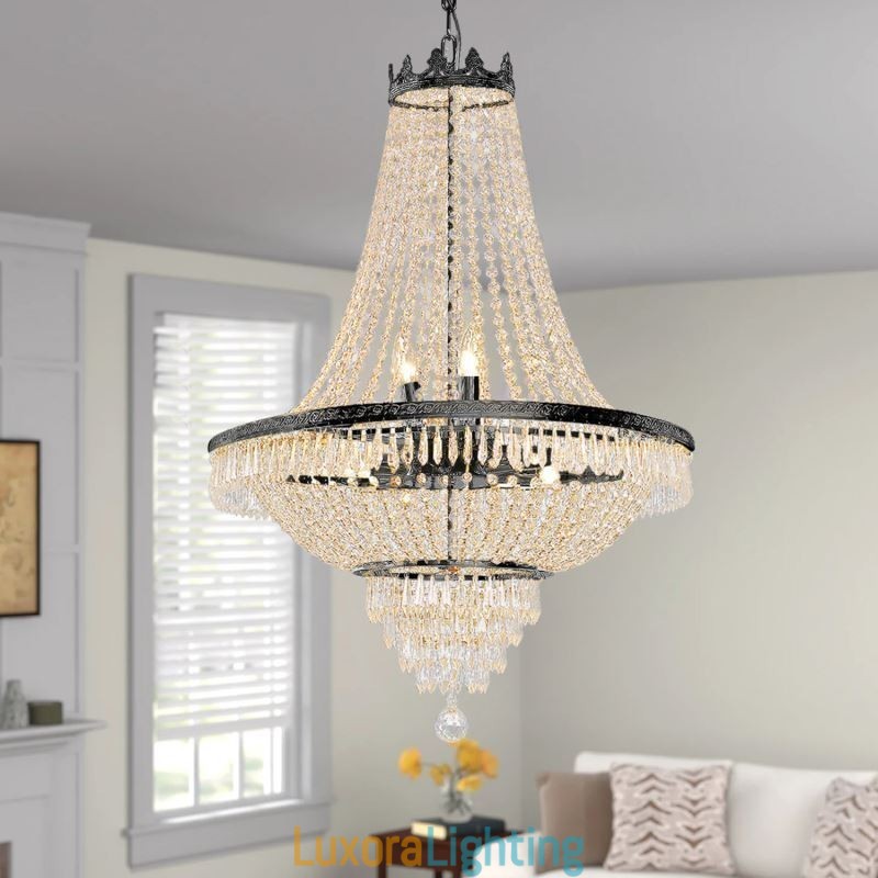 Designer Touch Decorative Classic Crystal Chandelier Black Empire Style Pendant Light 9 Lights