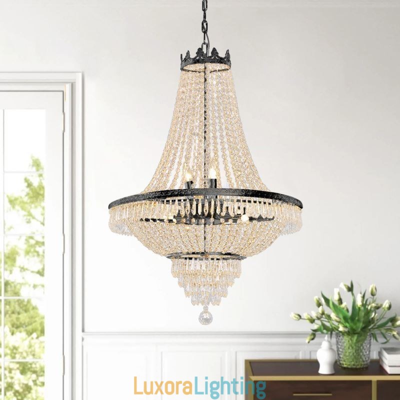 Designer Touch Decorative Classic Crystal Chandelier Black Empire Style Pendant Light 9 Lights