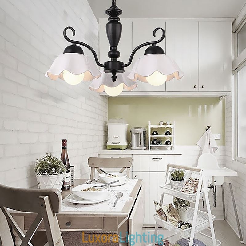 Designer Touch Decorative Nordic Iron Pendant Light Flower Shape Glass Lamp Shade Chandelier