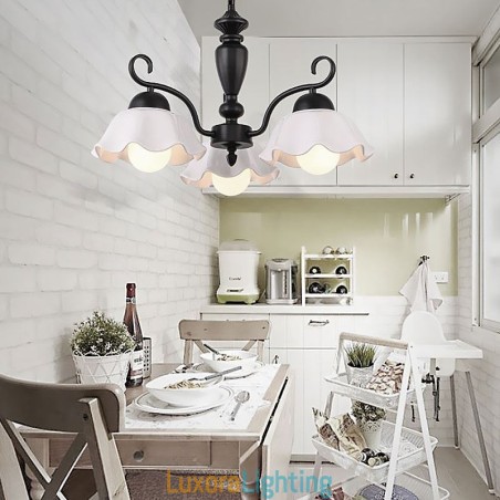 Designer Touch Decorative Nordic Iron Pendant Light Flower Shape Glass Lamp Shade Chandelier