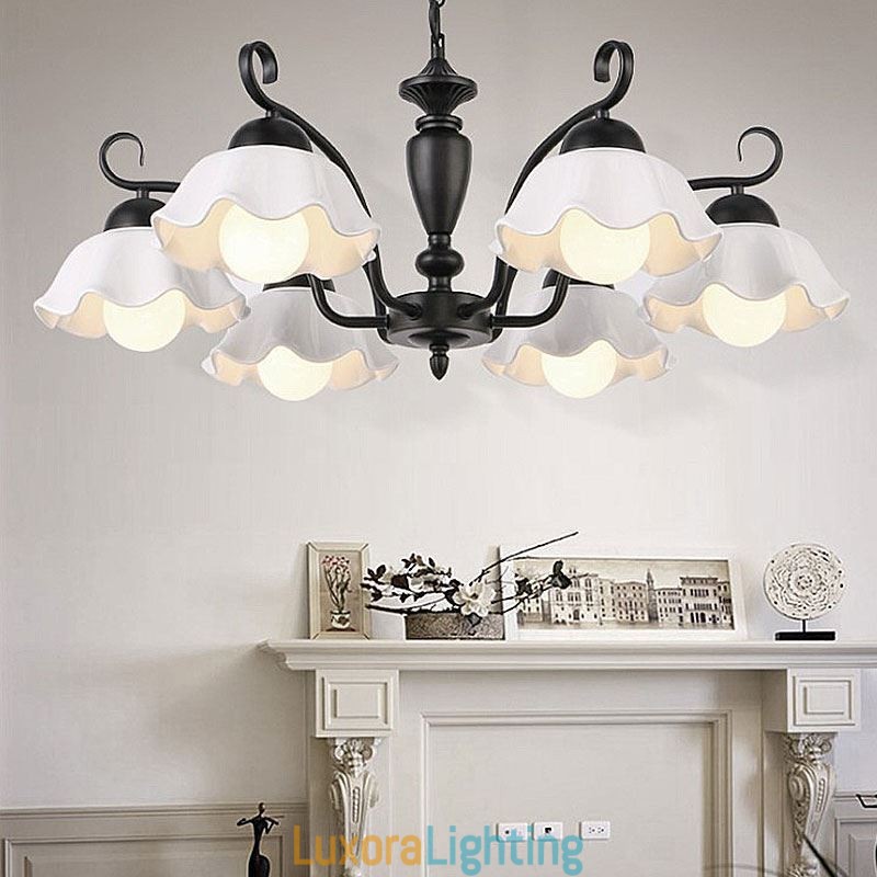 Designer Touch Decorative Nordic Iron Pendant Light Flower Shape Glass Lamp Shade Chandelier