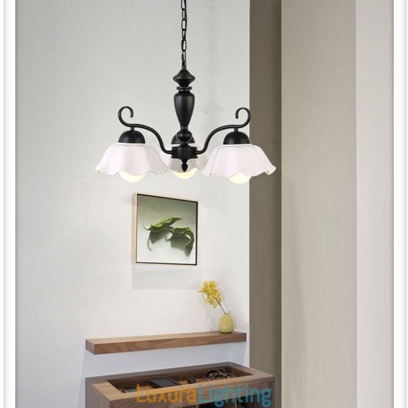 Designer Touch Decorative Nordic Iron Pendant Light Flower Shape Glass Lamp Shade Chandelier