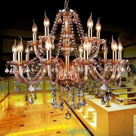 Designer Touch Decorative European Crystal Chandelier Elegant Large Pendant Light Amber