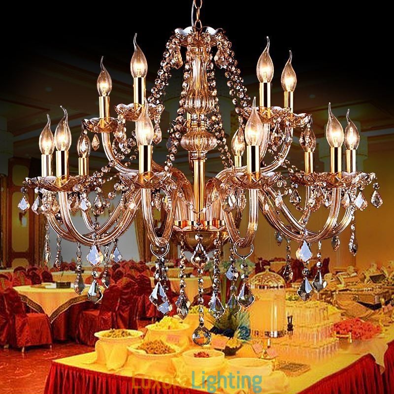 Designer Touch Decorative European Crystal Chandelier Elegant Large Pendant Light Amber