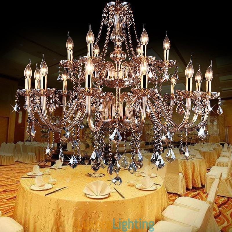 Designer Touch Decorative European Crystal Chandelier Elegant Large Pendant Light Amber