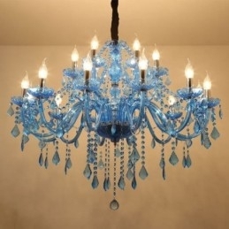 Designer Touch Decorative Large Crystal Chandelier European Pendant Light Blue Colour Esthetic