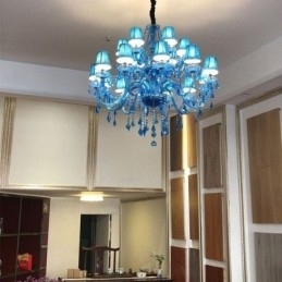 Designer Touch Decorative Large Crystal Chandelier European Pendant Light Blue Colour Esthetic
