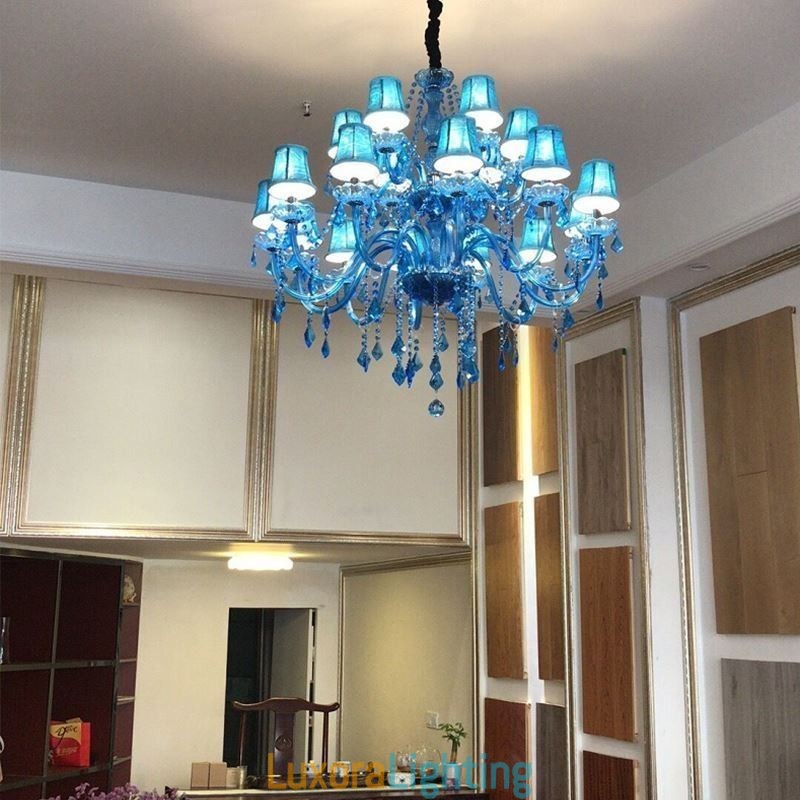 Designer Touch Decorative Large Crystal Chandelier European Pendant Light Blue Colour Esthetic