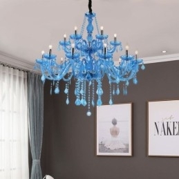 Designer Touch Decorative Large Crystal Chandelier European Pendant Light Blue Colour Esthetic