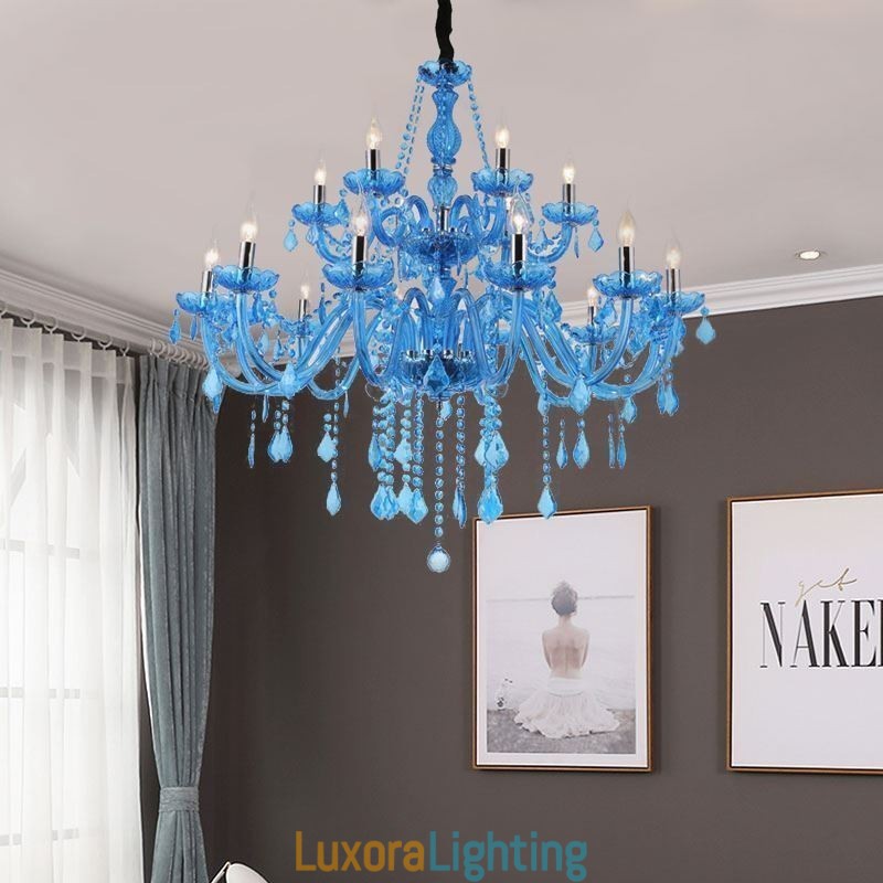 Designer Touch Decorative Large Crystal Chandelier European Pendant Light Blue Colour Esthetic