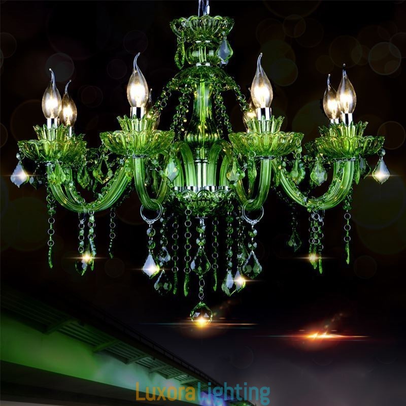 Designer Touch Decorative European Style Crystal Green Chandelier Candle Pendant Light