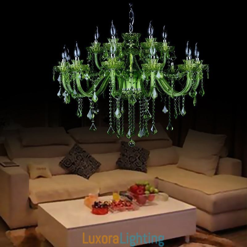 Designer Touch Decorative European Style Crystal Green Chandelier Candle Pendant Light