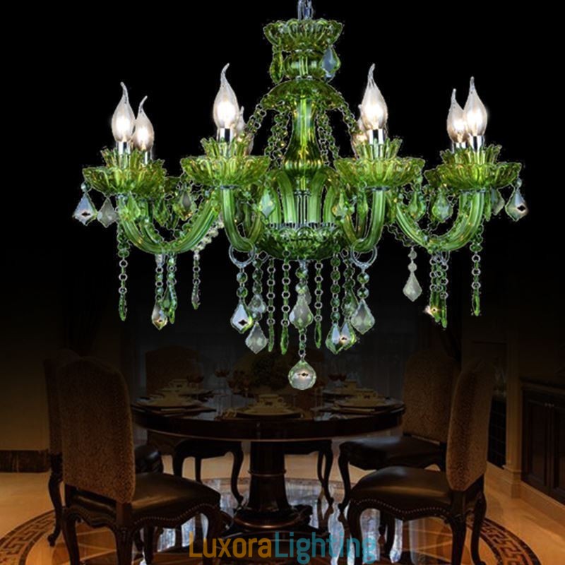 Designer Touch Decorative European Style Crystal Green Chandelier Candle Pendant Light