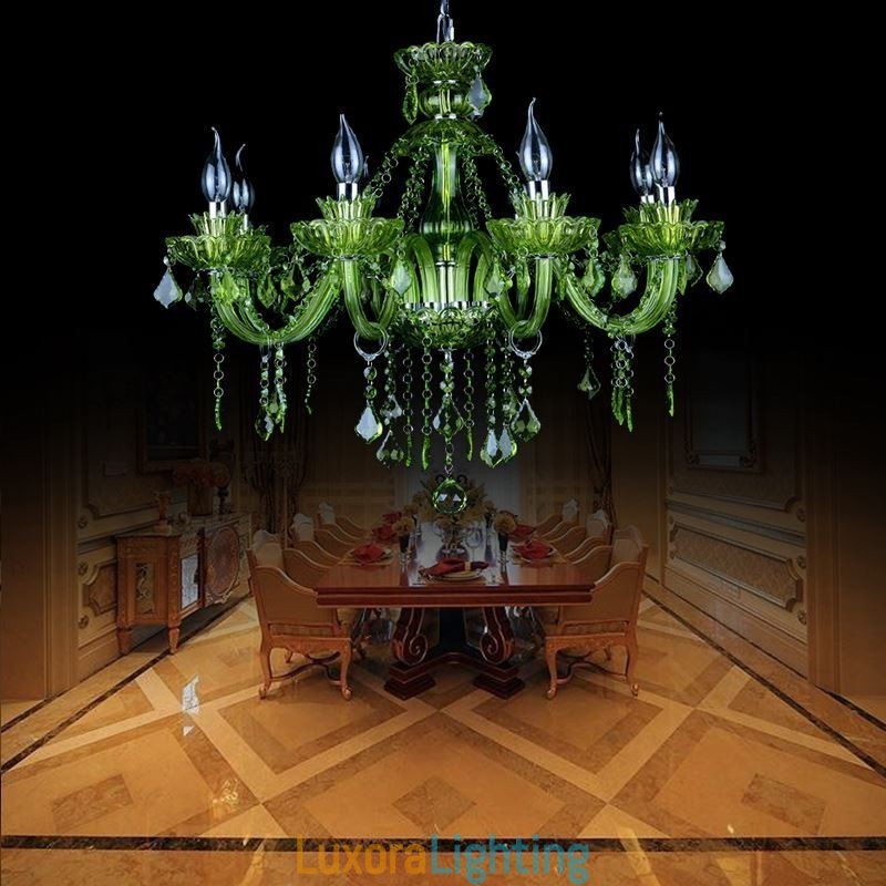 Designer Touch Decorative European Style Crystal Green Chandelier Candle Pendant Light
