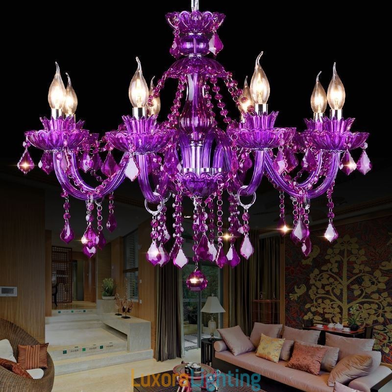 Designer Touch Decorative Elegant Purple Crystal Ceiling Light European Chandelier