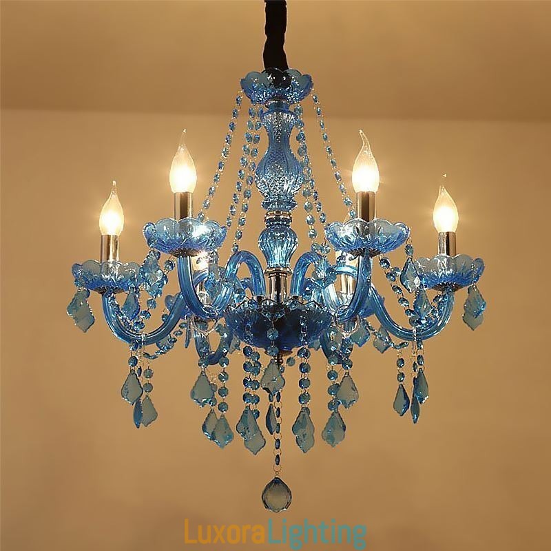 Designer Touch Decorative European Style Blue Crystal Chandelier Unique Pendant Light