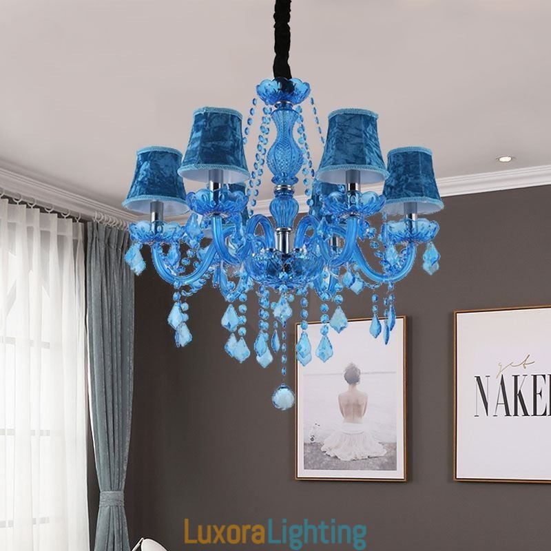 Designer Touch Decorative European Style Blue Crystal Chandelier Unique Pendant Light
