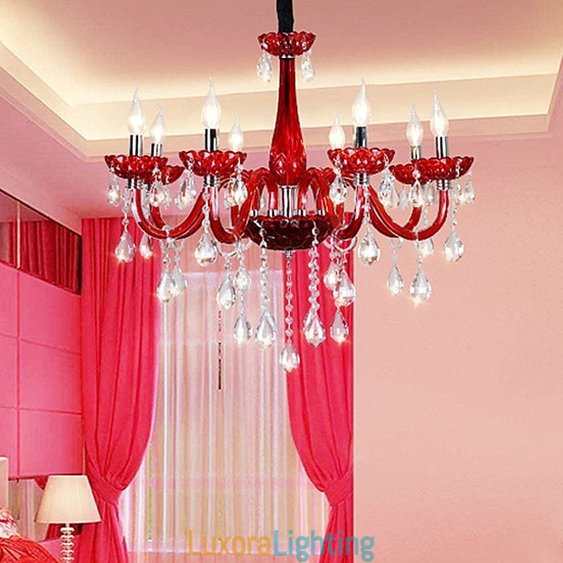Designer Touch Decorative Modern European Crystal Chandelier Red Colour Ceiling Light