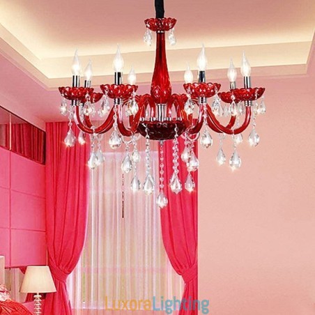 Designer Touch Decorative Modern European Crystal Chandelier Red Colour Ceiling Light