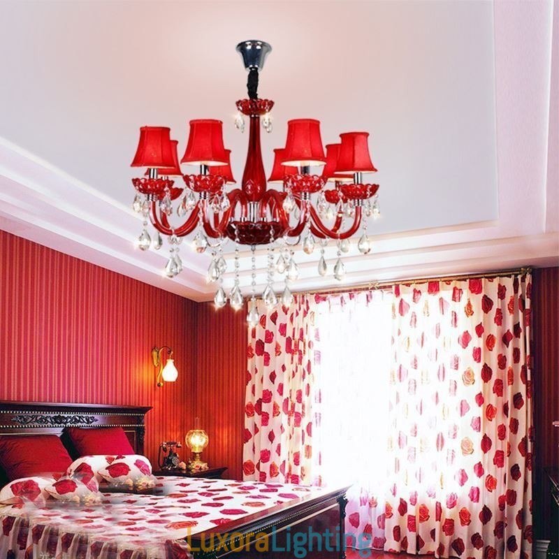Designer Touch Decorative Modern European Crystal Chandelier Red Colour Ceiling Light
