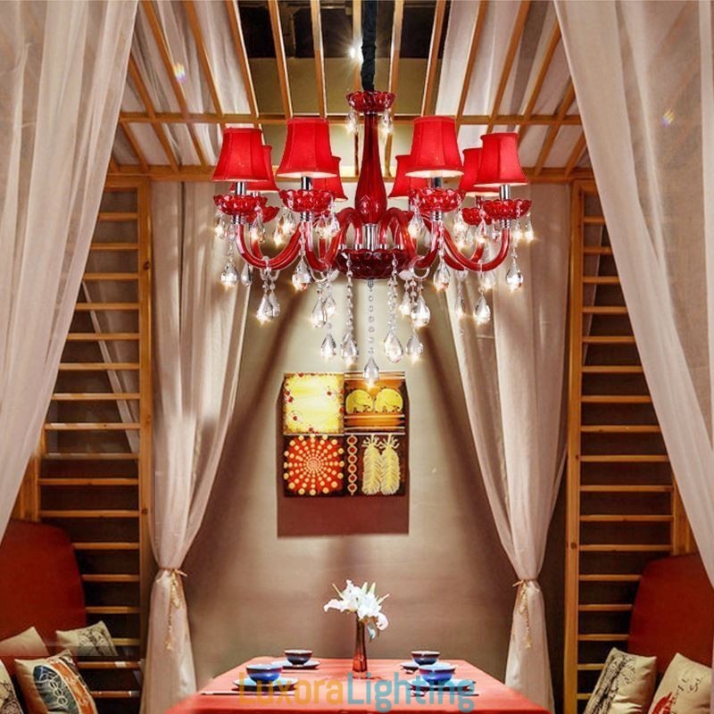 Designer Touch Decorative Modern European Crystal Chandelier Red Colour Ceiling Light
