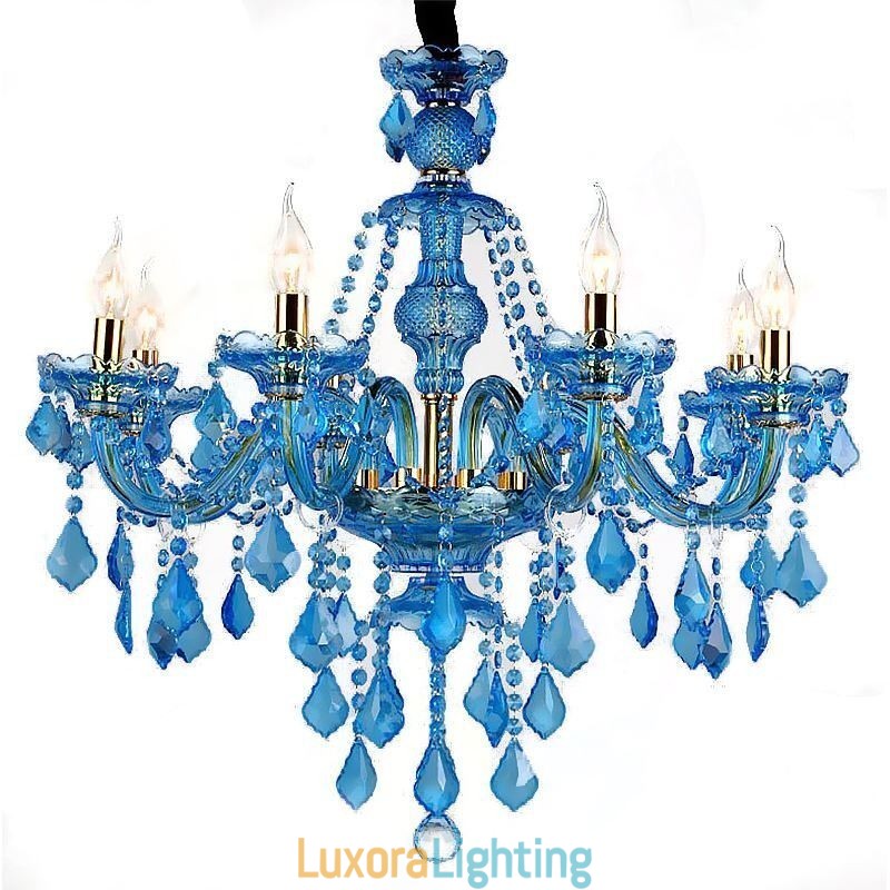 Designer Touch Decorative Large Blue Crystal Chandelier European Pendant Light